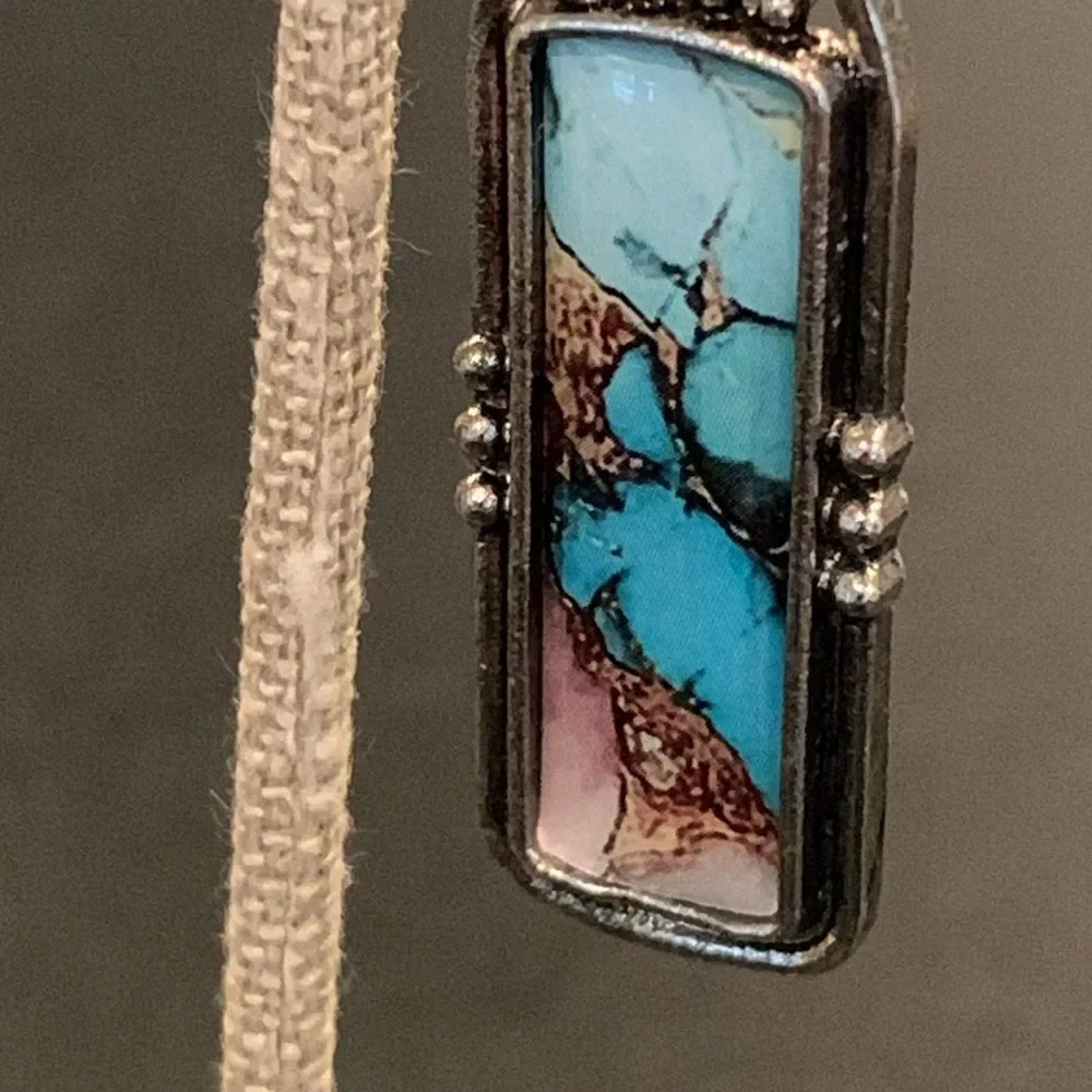 Western Marbled Kingman Style Rectangle Drop Earrings - Turquoise and Brown Colo